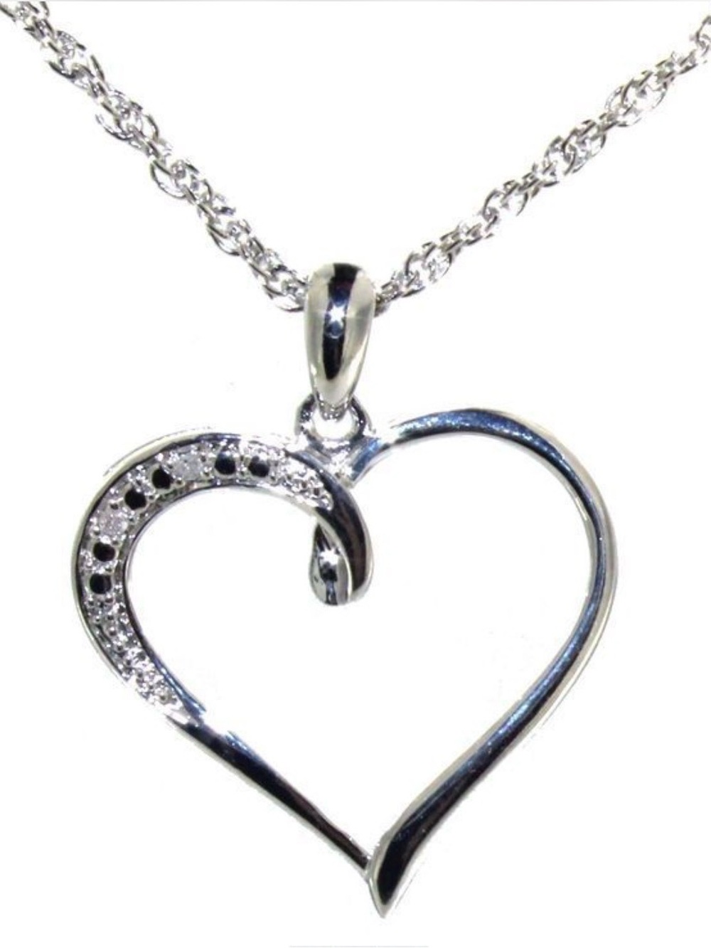 Gorgeous Signed “CU”Designer Swirl Open Heart Necklace w/Natural Diamond Accents